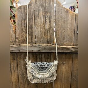 Antik Kraft Black and Cream Fringe Crossbody Bag